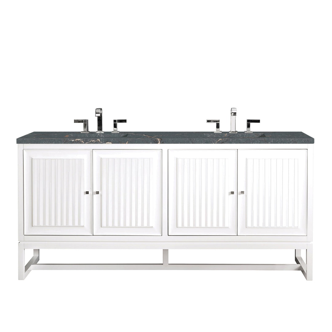Athens 72" Double Vanity, Glossy White w/ 3 CM Parisien Bleu Silestone Top