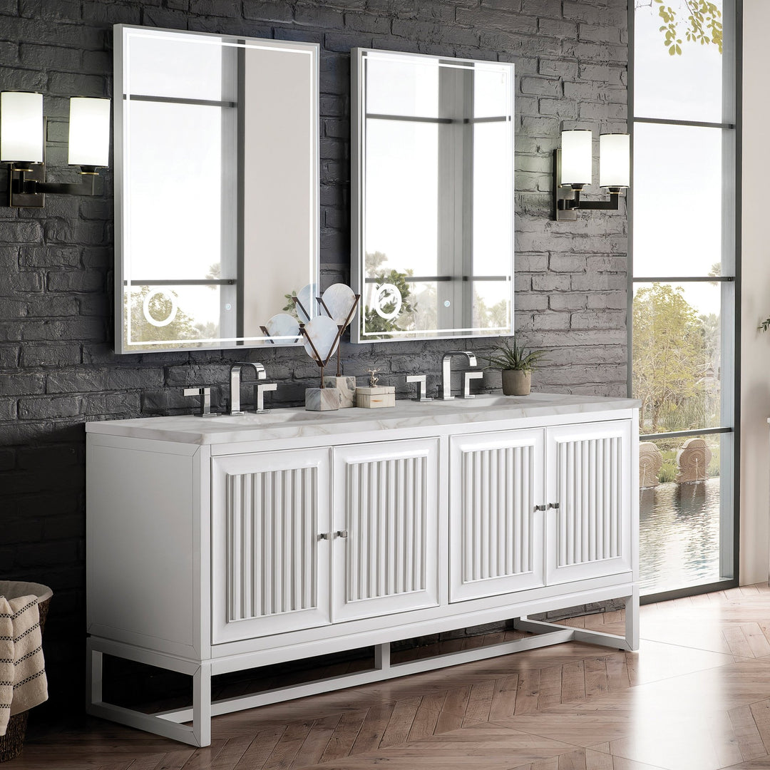 Athens 72" Double Vanity, Glossy White w/ 3 CM Victorian Silver Silestone Top