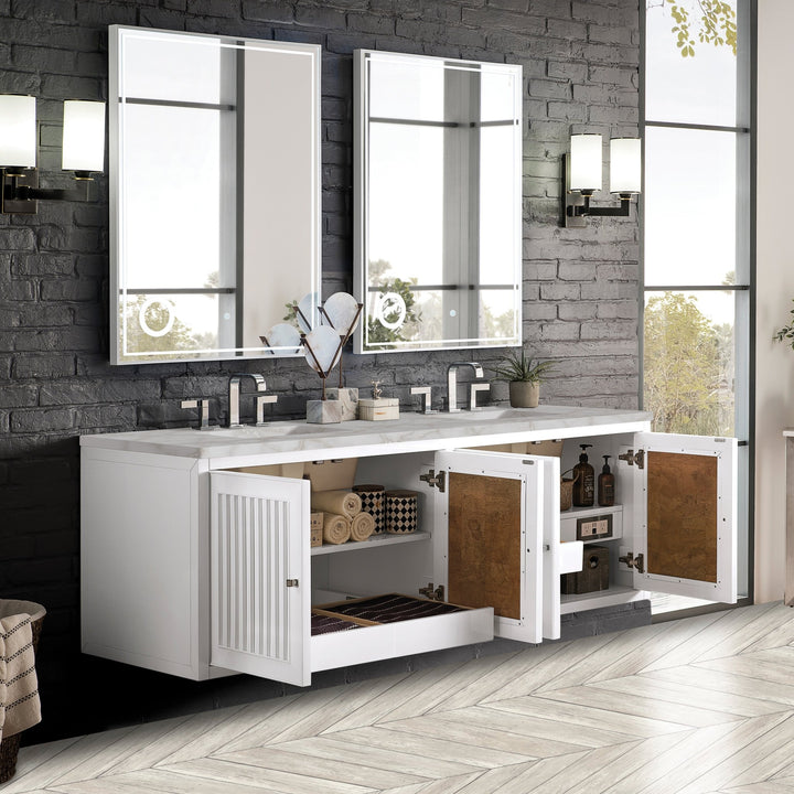 Athens 72" Double Vanity, Glossy White w/ 3 CM Victorian Silver Silestone Top
