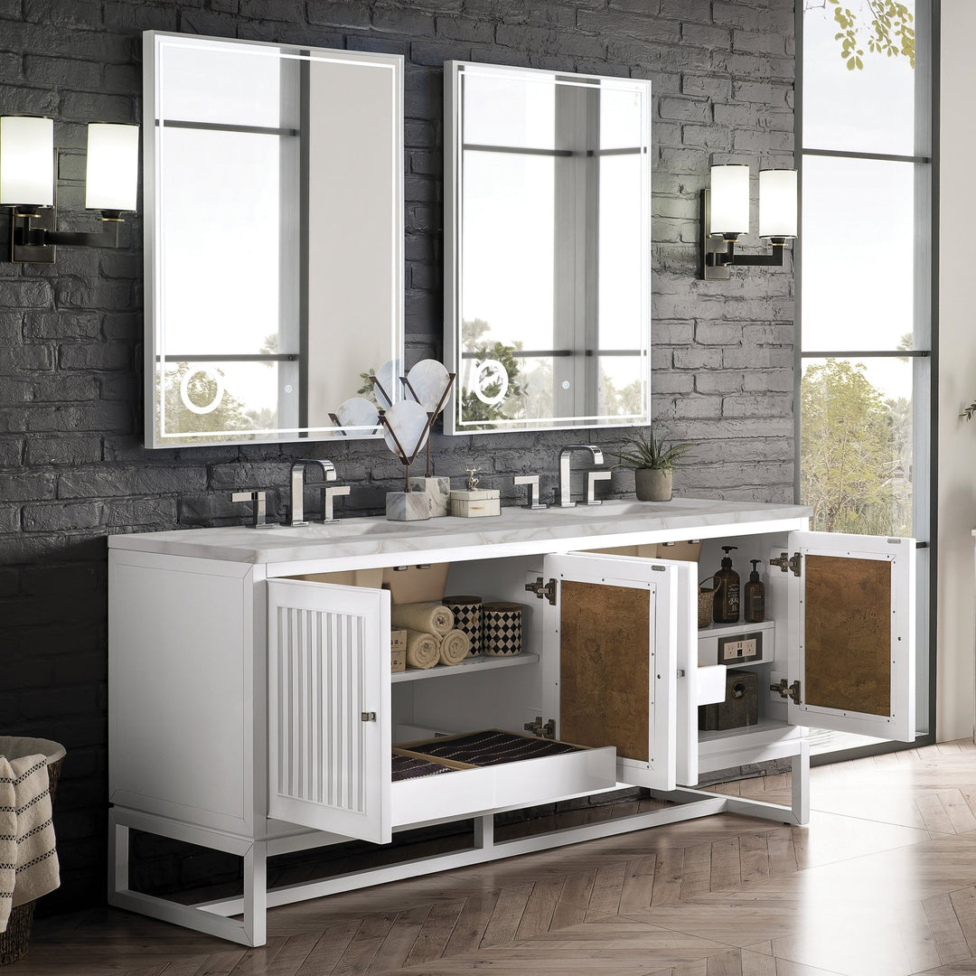 Athens 72" Double Vanity, Glossy White w/ 3 CM Victorian Silver Silestone Top