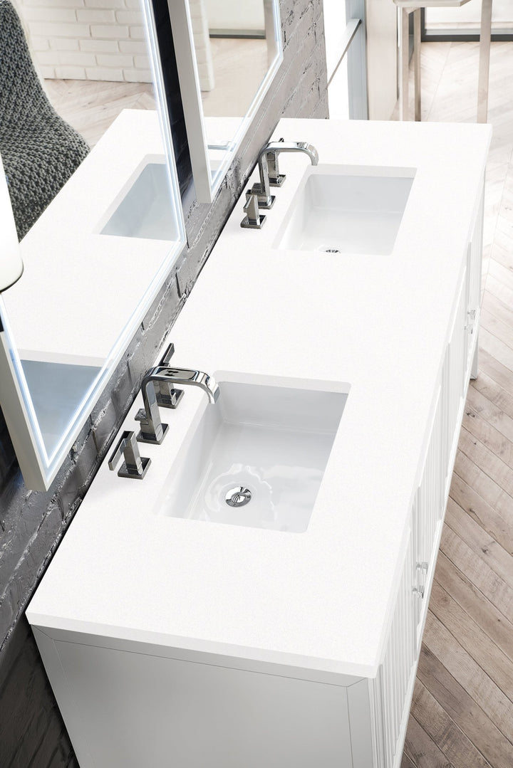Athens 72" Double Vanity, Glossy White w/ 3 CM White Zeus Silestone Top
