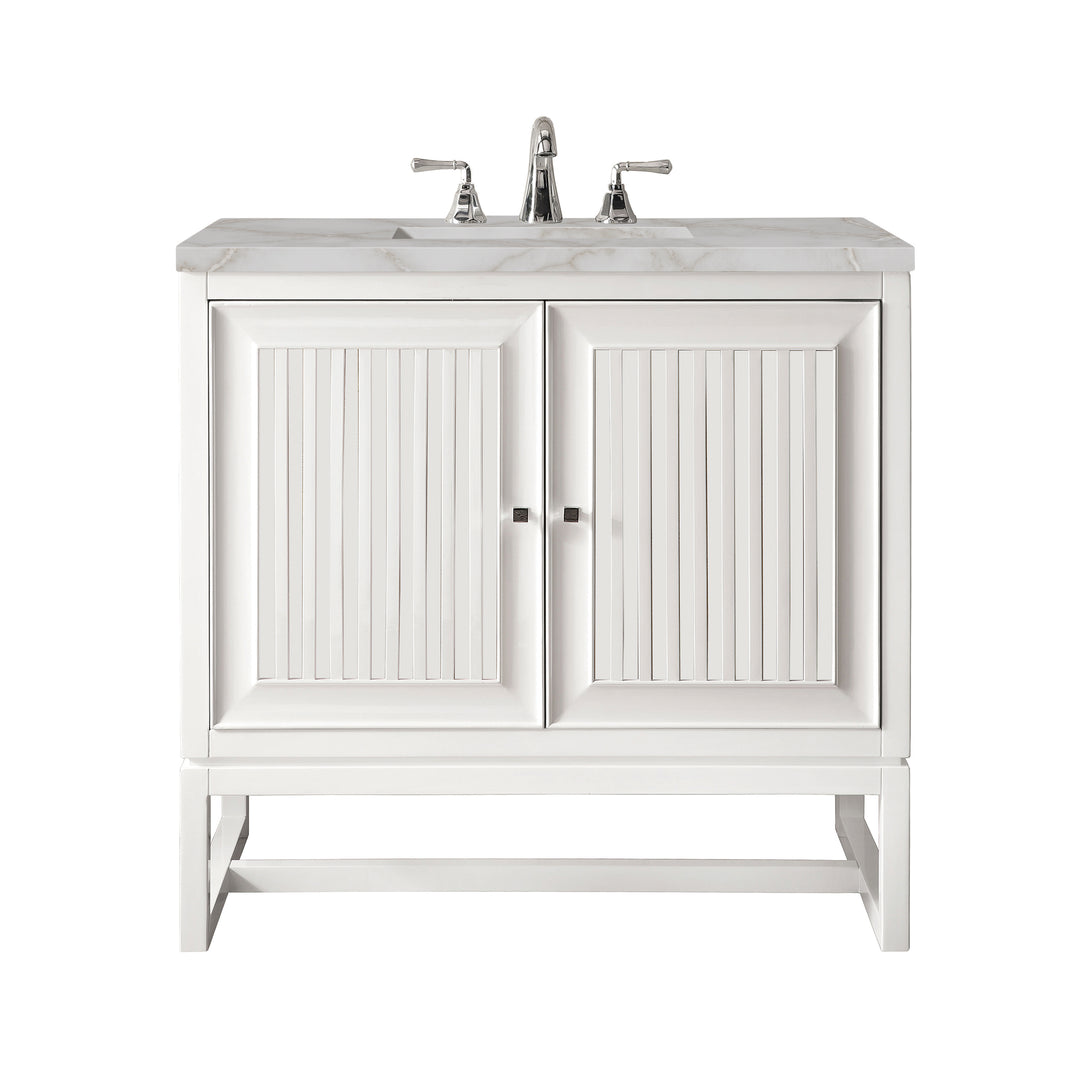 Athens 30" Single Vanity, Glossy White w/ 3 CM Victorian Silver Silestone Top