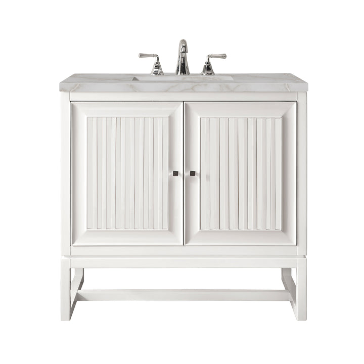 Athens 30" Single Vanity, Glossy White w/ 3 CM Victorian Silver Silestone Top