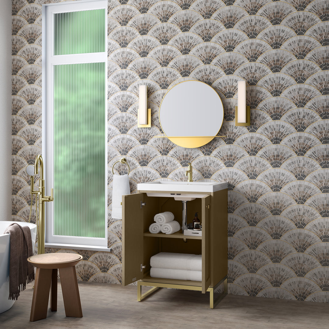 Chianti 24" Single Vanity, Walnut Whisper, Champagne Brass, w/ White Glossy Composite Stone Top