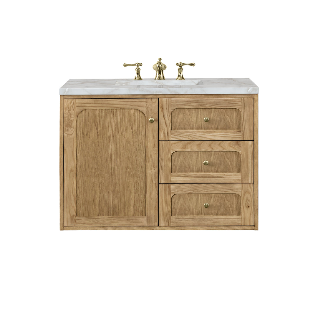 Laurent 36" Single Vanity, Light Natural Oak w/ 3 CM Victorian Silver Top
