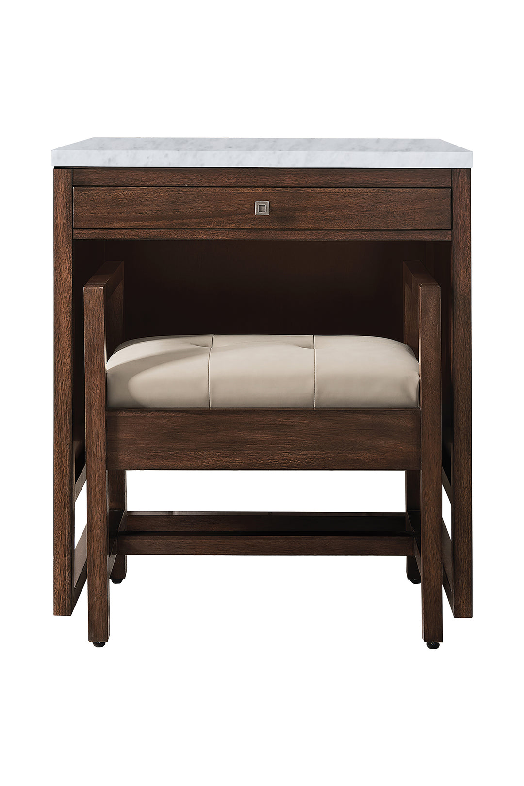 Athens 30"  Countertop  Unit (makeup counter), Mid Century Acacia w/ 3 CM Carrara Marble Top