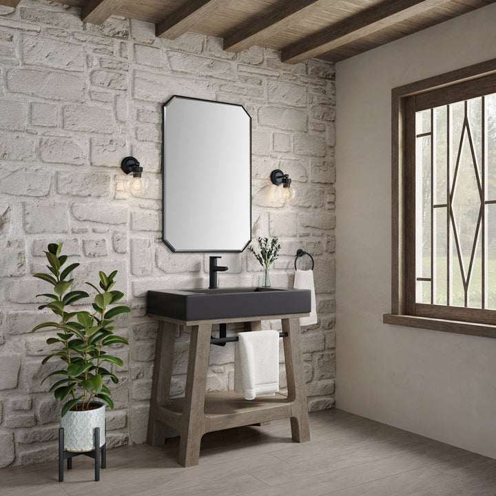 Auburn 31.5" Single Sink Console, Weathered Timber w/ Black Matte Mineral Composite Stone Top