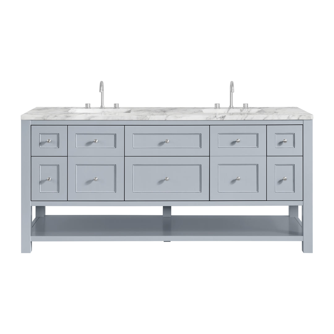 Breckenridge 72" Double Vanity, Serenity Blue, w/ 3 CM Carrara Marble Top