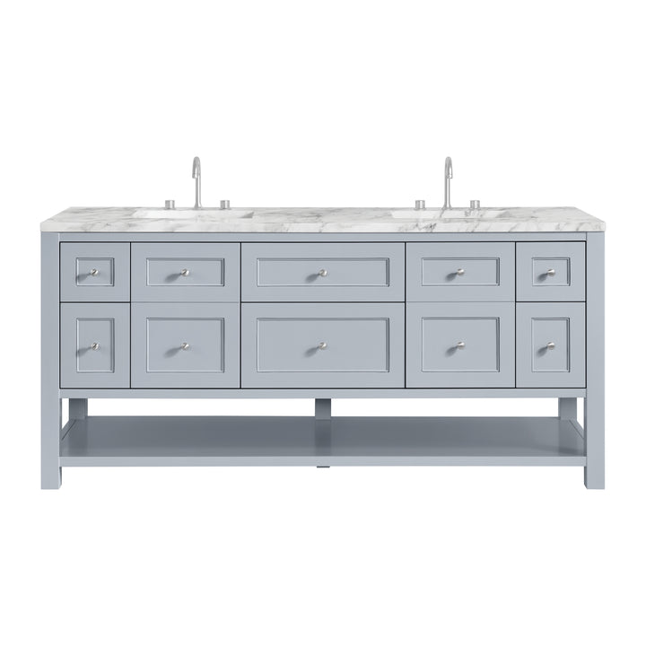 Breckenridge 72" Double Vanity, Serenity Blue, w/ 3 CM Carrara Marble Top
