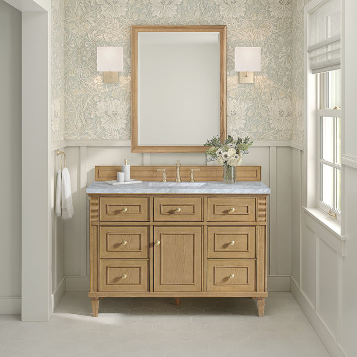 Lorelai 48" Single Vanity, Light Natural Oak w/ 3 CM Carrara White Marble Top