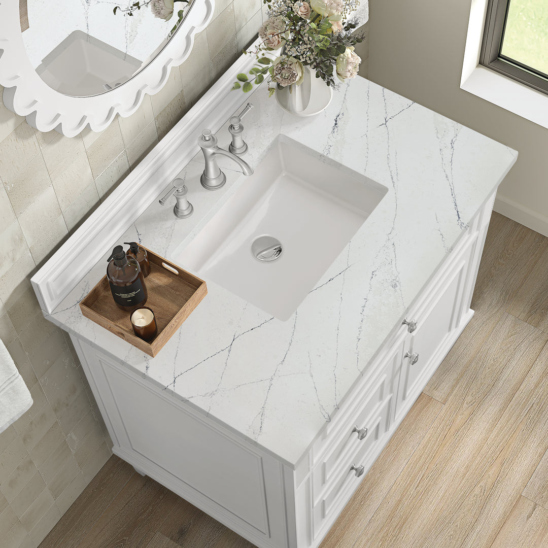 Lorelai 36" Single Vanity, Bright White w/ 3 CM Ethereal Noctis Silestone Top