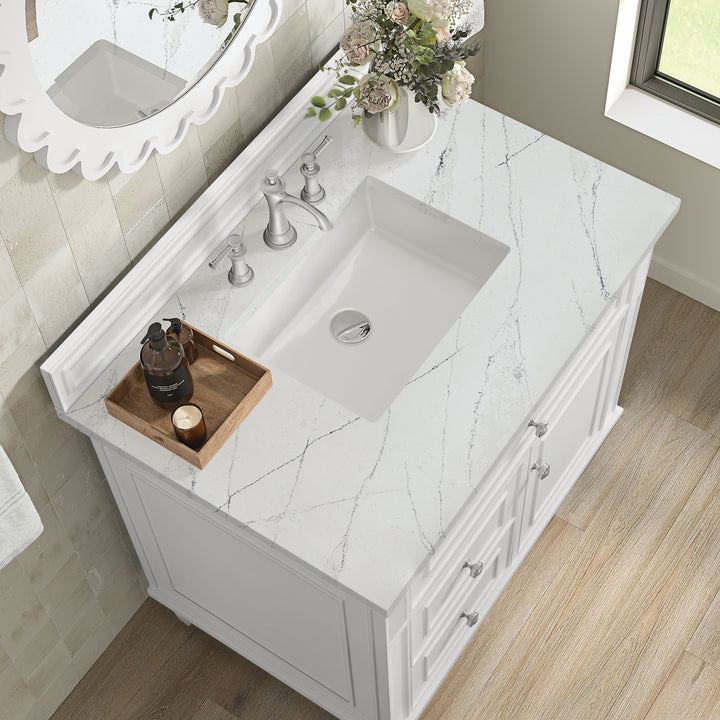 Lorelai 36" Single Vanity, Bright White w/ 3 CM Ethereal Noctis Silestone Top