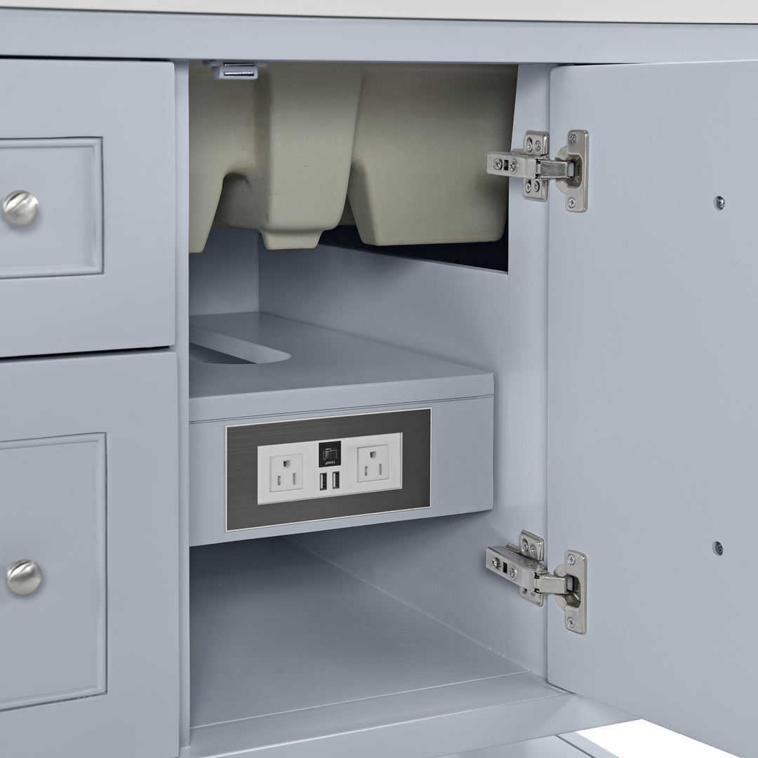 Breckenridge 36" Single Vanity, Serenity Blue, w/ Single Hole 3 CM White Zeus Quartz Top & Backsplash