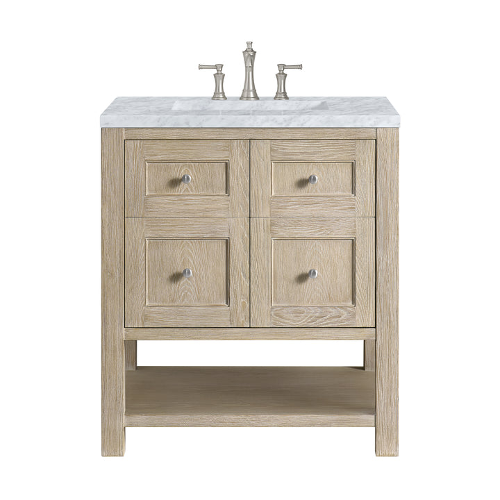 Breckenridge 30" Single Vanity, Whitewashed Oak w/ 3 CM Carrara White Marble Top