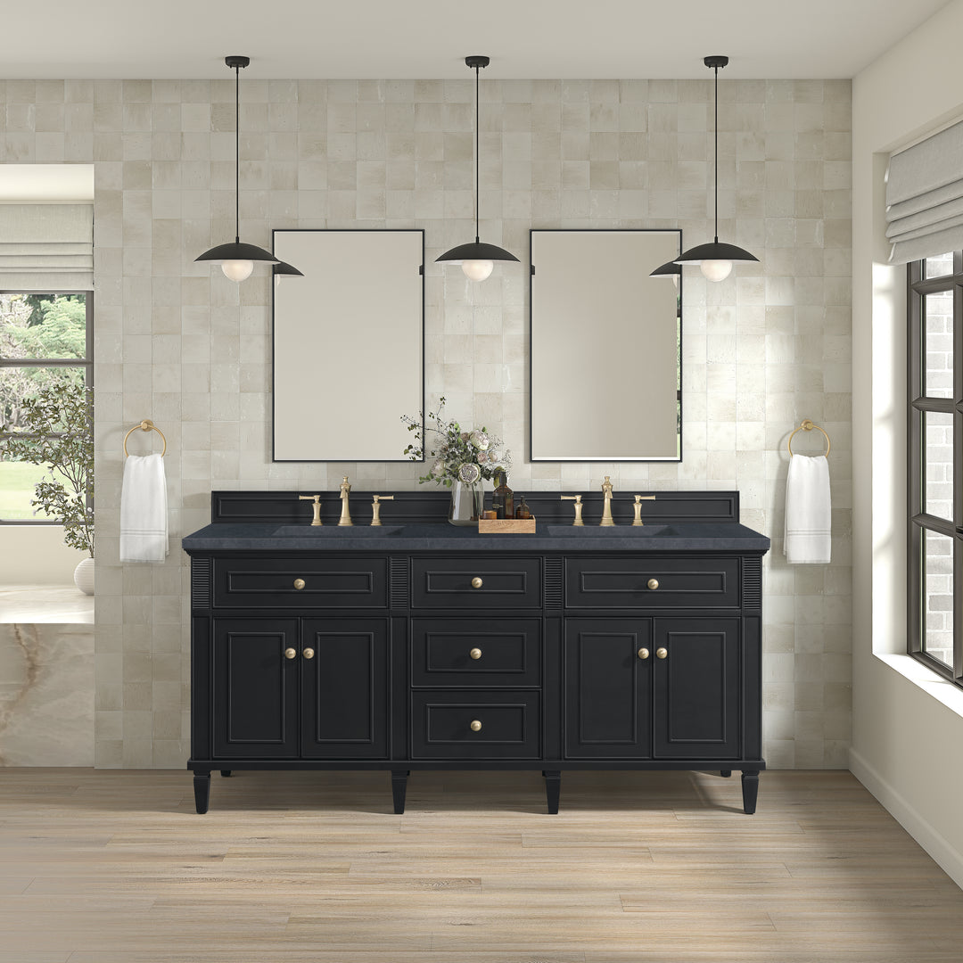 Lorelai 72" Double Vanity, Black Onyx w/ 3 CM Charcoal Soapstone Silestone Top