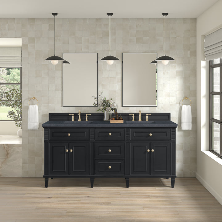 Lorelai 72" Double Vanity, Black Onyx w/ 3 CM Charcoal Soapstone Silestone Top