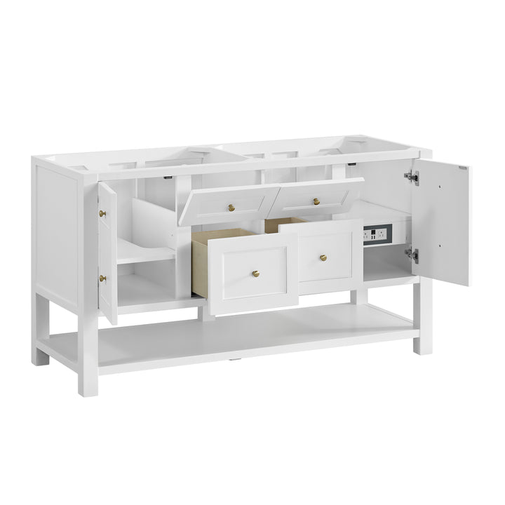 Breckenridge 60" Double Vanity, Bright White, w/ 3 CM Charcoal Soapstone Quartz Top