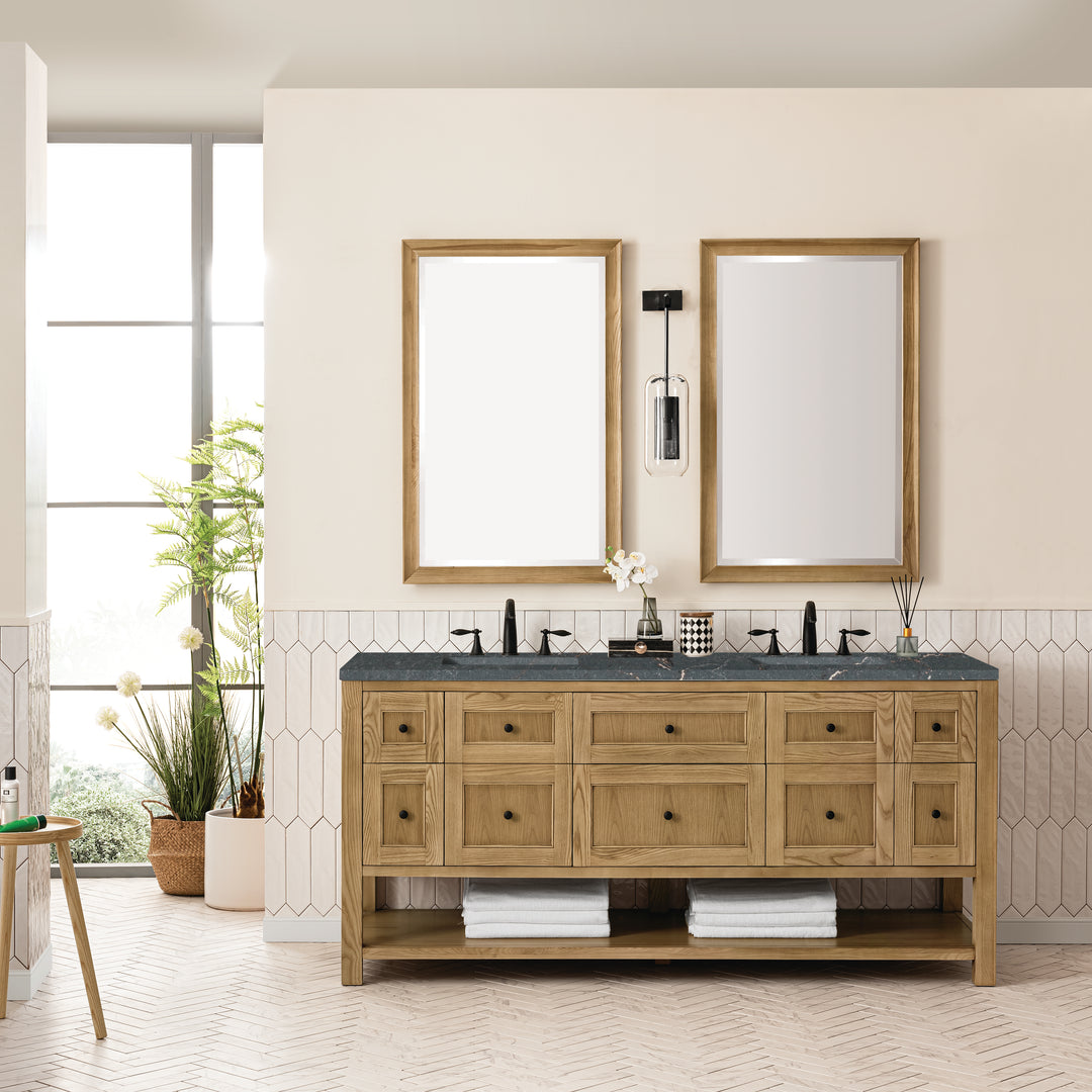 Breckenridge 72" Double Vanity, Light Natural Oak w/ 3 CM Parisien Bleu Top w/FreePower Wireless Charger