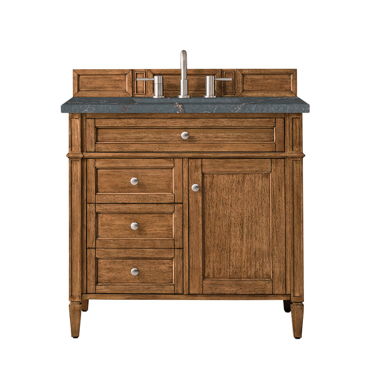 Brittany 36" Single Vanity, Saddle Brown w/ 3 CM Parisien Bleu Silestone Top