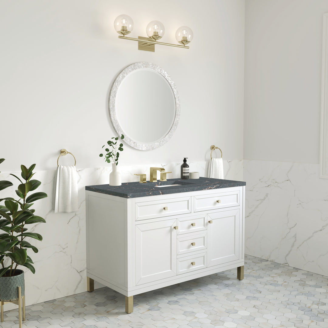 Chicago 48" Single Vanity, Glossy White, w/ 3 CM Parisien Bleu Silestone® Top
