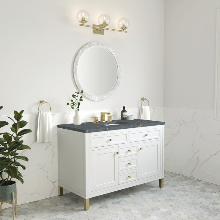Chicago 48" Single Vanity, Glossy White, w/ 3 CM Parisien Bleu Silestone® Top w/FreePower Wireless Charger
