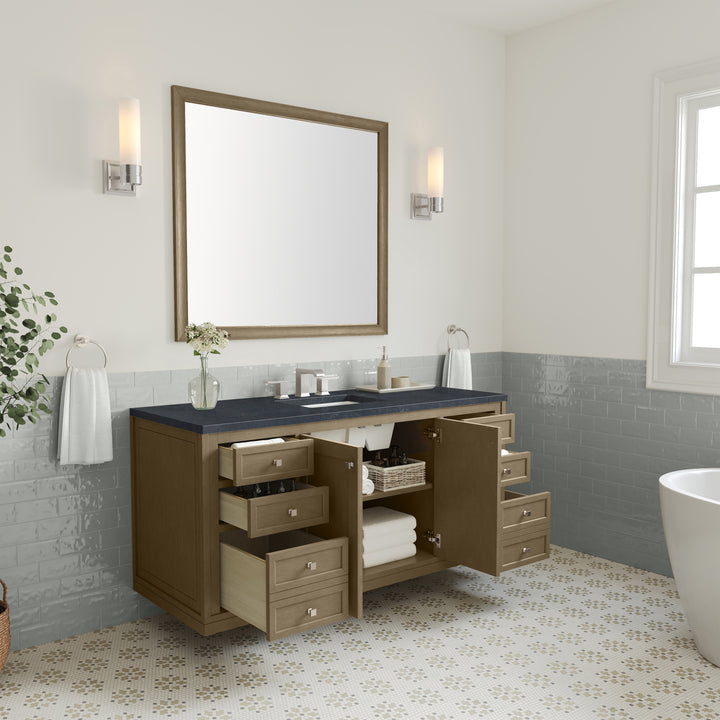 Chicago 60" Single Vanity, Walnut Whisper, w/ 3 CM Charcoal Soapstone Silestone® Top