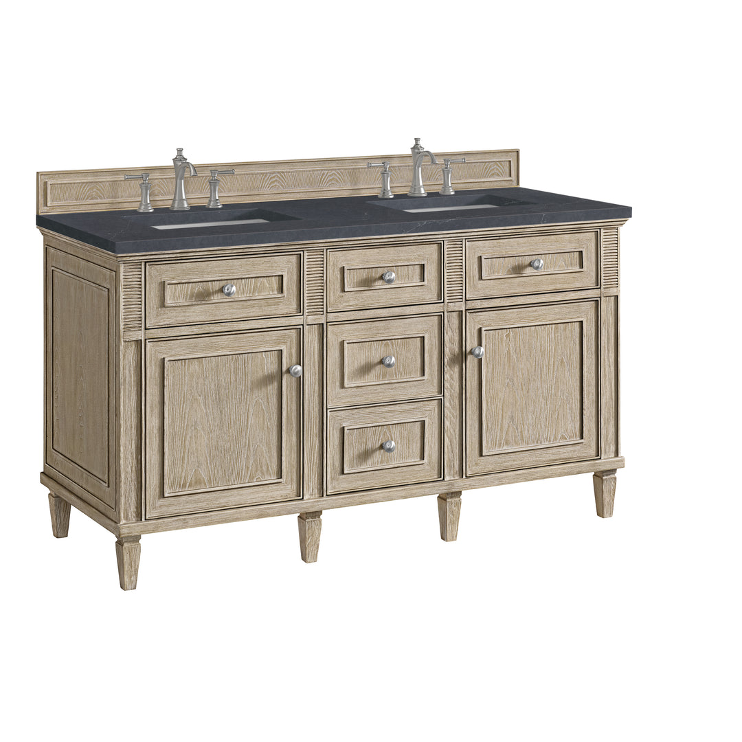 Lorelai 60" Double Vanity, Whitewashed Oak w/ 3 CM Charcoal Soapstone Silestone Top