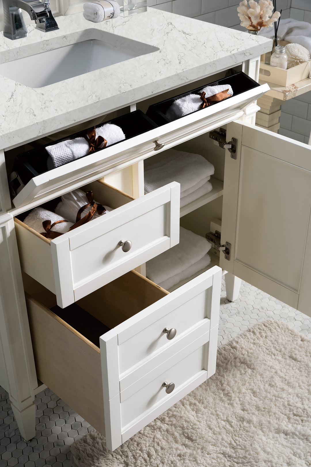 Brittany 36" Single Vanity, Bright White w/ 3 CM Eternal Jasmine Pearl Silestone Top