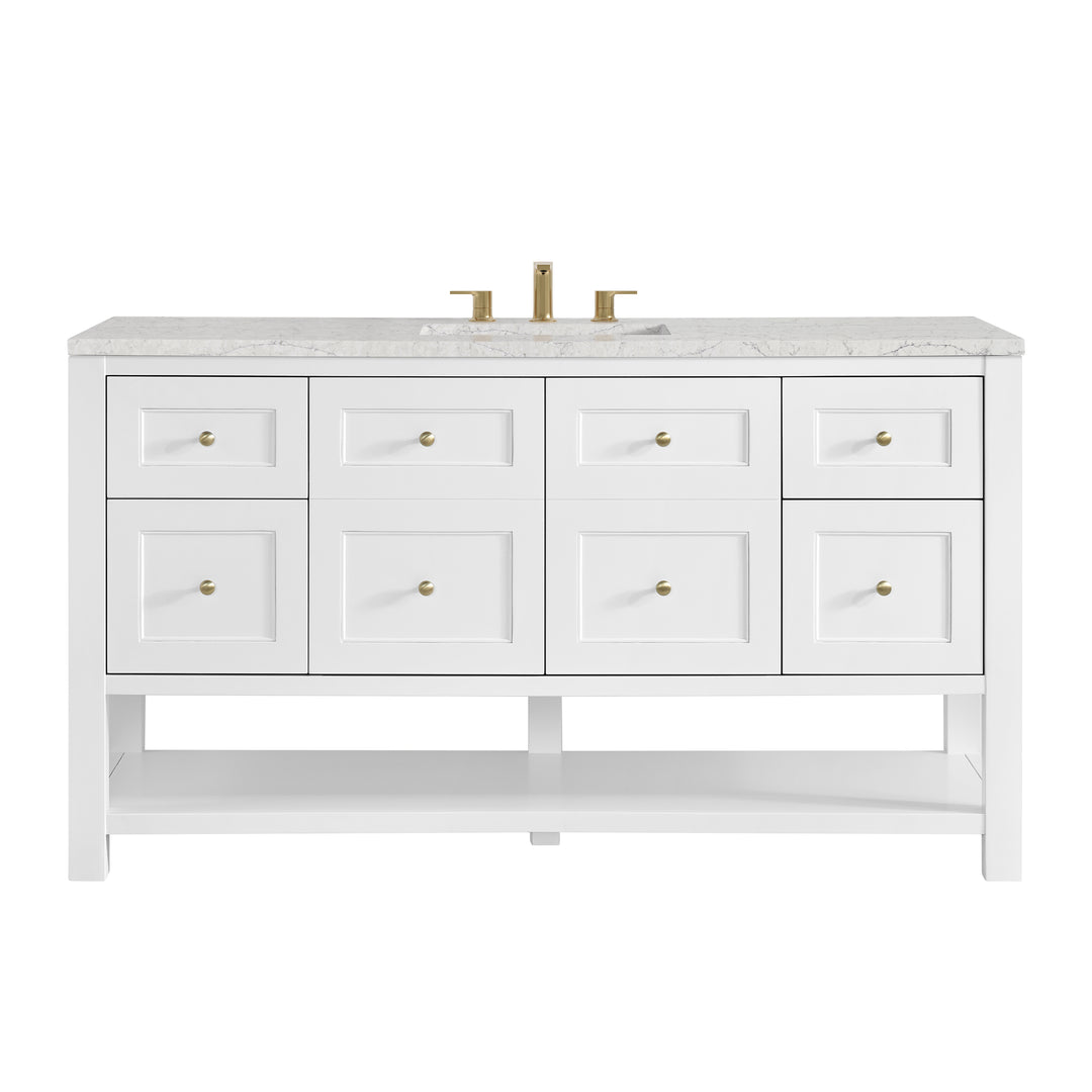 Breckenridge 60" Single Vanity, Bright White, w/ 3 CM Eternal Jasmine Pearl Silestone Top w/ FreePower Wireless Charger