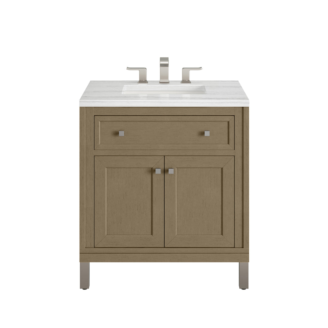 Chicago 30" Single Vanity, Walnut Whisper, w/ 3 CM Arctic Fall Solid Surface Top