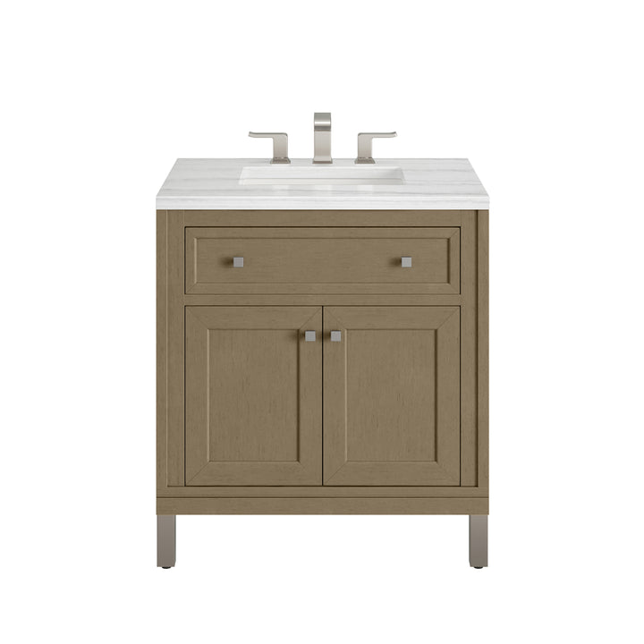 Chicago 30" Single Vanity, Walnut Whisper, w/ 3 CM Arctic Fall Solid Surface Top
