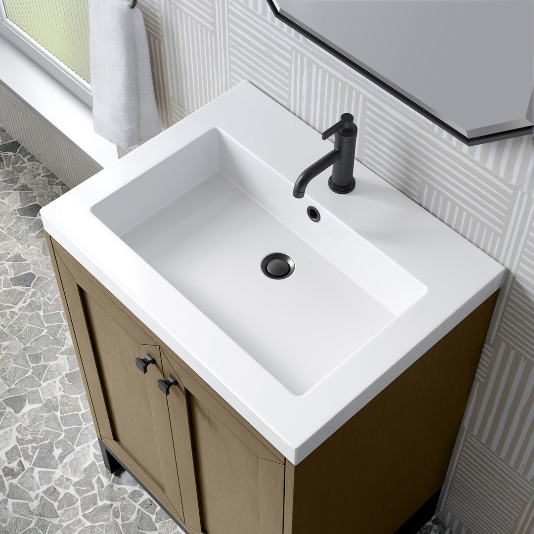 Chianti 24" Single Vanity, Walnut Whisper, Matte Black, w/ White Glossy Composite Stone Top