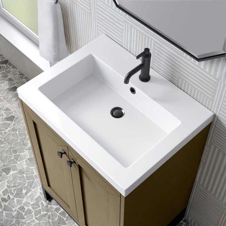Chianti 24" Single Vanity, Walnut Whisper, Matte Black, w/ White Glossy Composite Stone Top