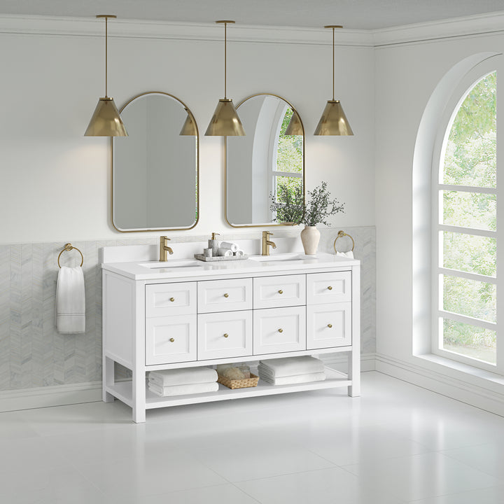 Breckenridge 60" Double Vanity, Bright White, w/ Single Hole 3 CM White Zeus Quartz Top & Backsplash