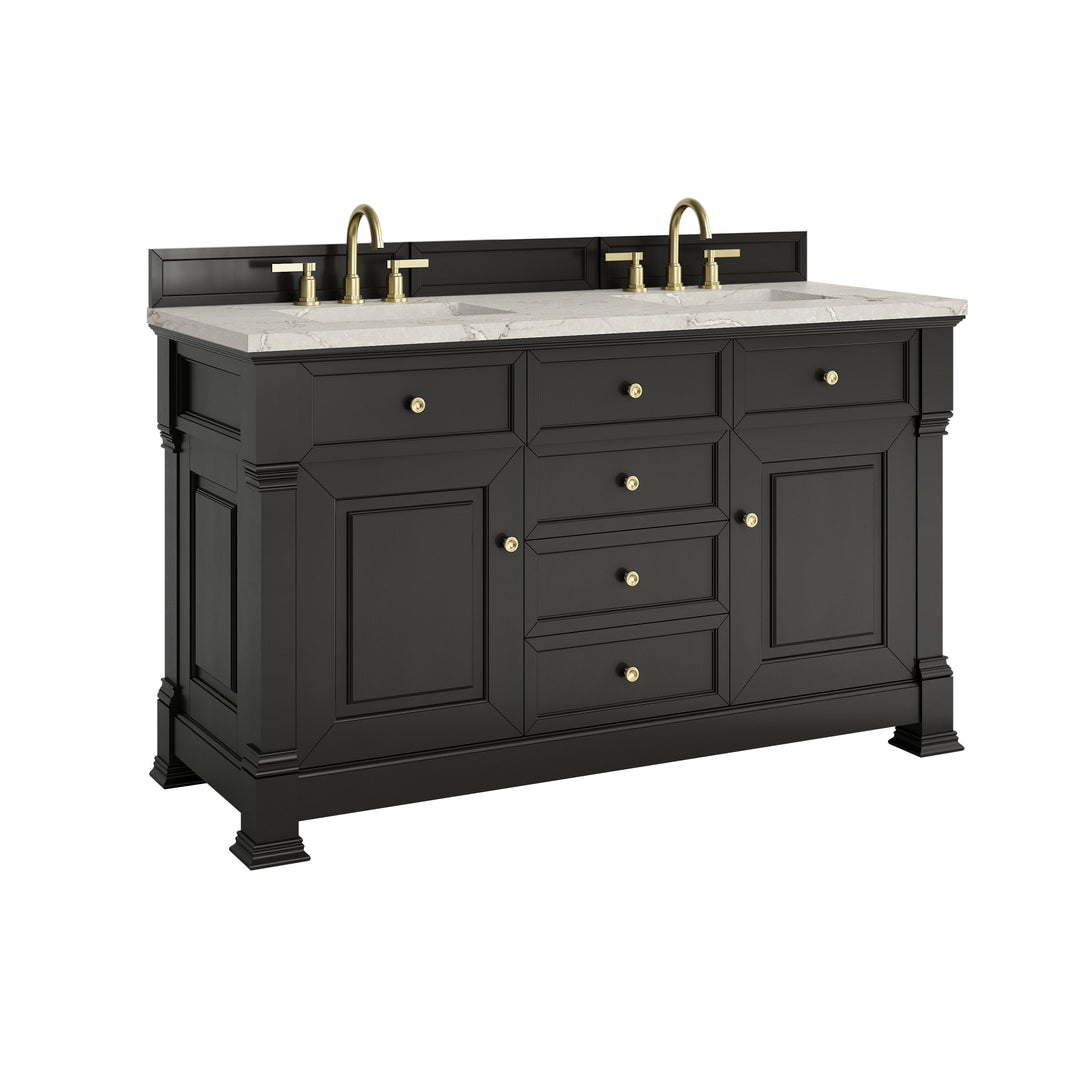 Brookfield 60" Double Vanity, Black Onyx w/ 3 CM Victorian Silver Silestone® Top