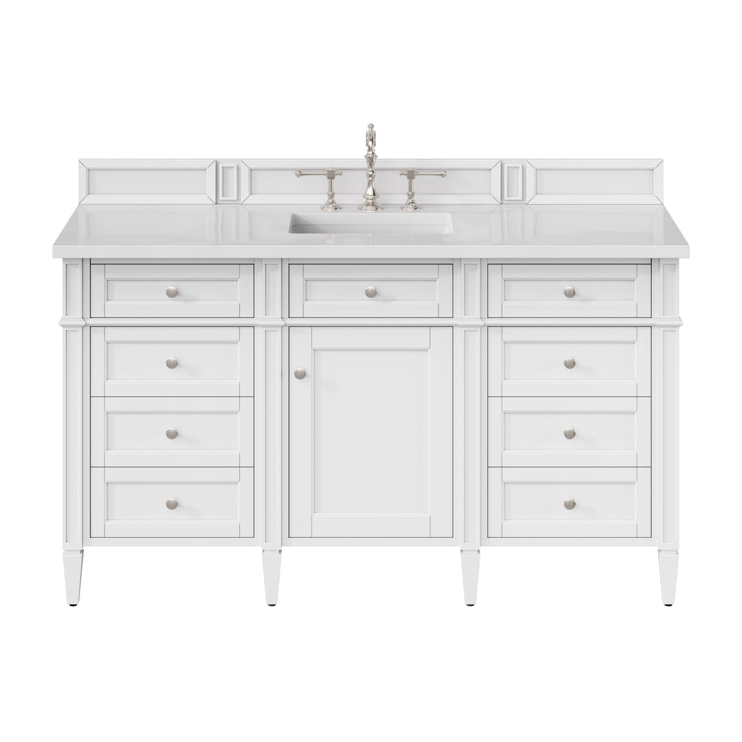 Brittany 60" Single Vanity, Bright White w/ 3 CM White Zeus Silestone Top