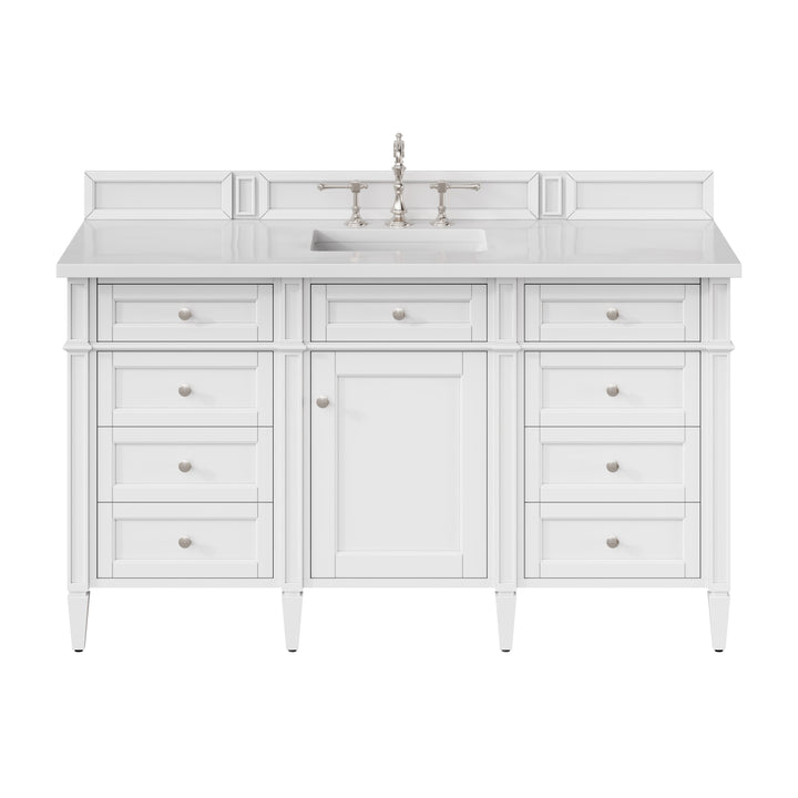 Brittany 60" Single Vanity, Bright White w/ 3 CM White Zeus Silestone Top