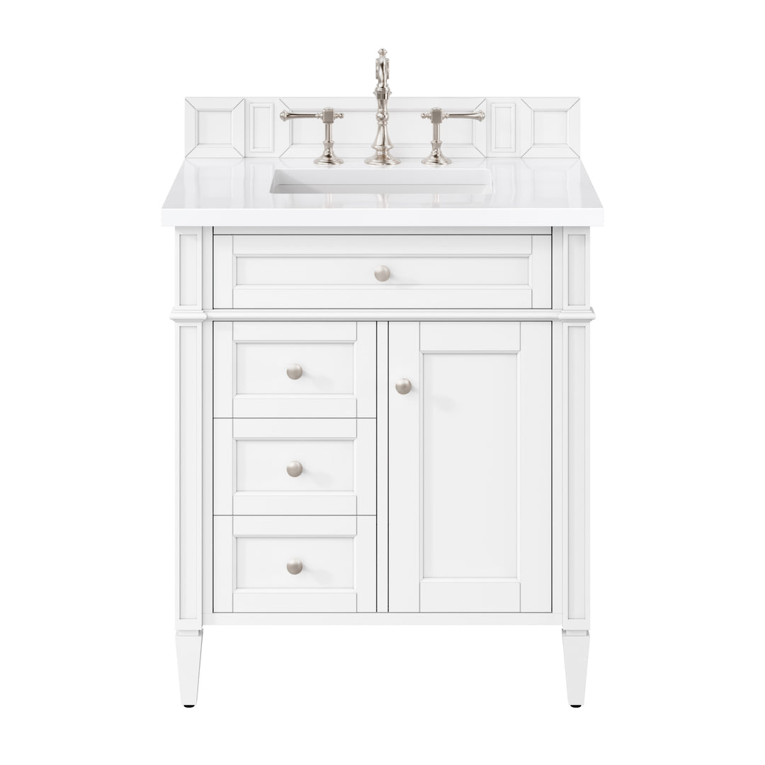 Brittany 30" Single Vanity, Bright White, w/ 3 CM White Zeus Silestone Top