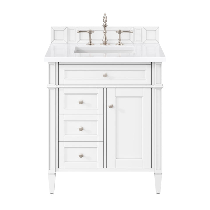 Brittany 30" Single Vanity, Bright White, w/ 3 CM White Zeus Silestone Top