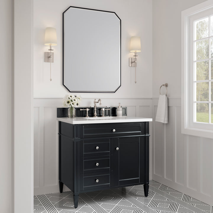 Brittany 36" Single Vanity, Black Onyx w/ 3 CM White Zeus Silestone Top