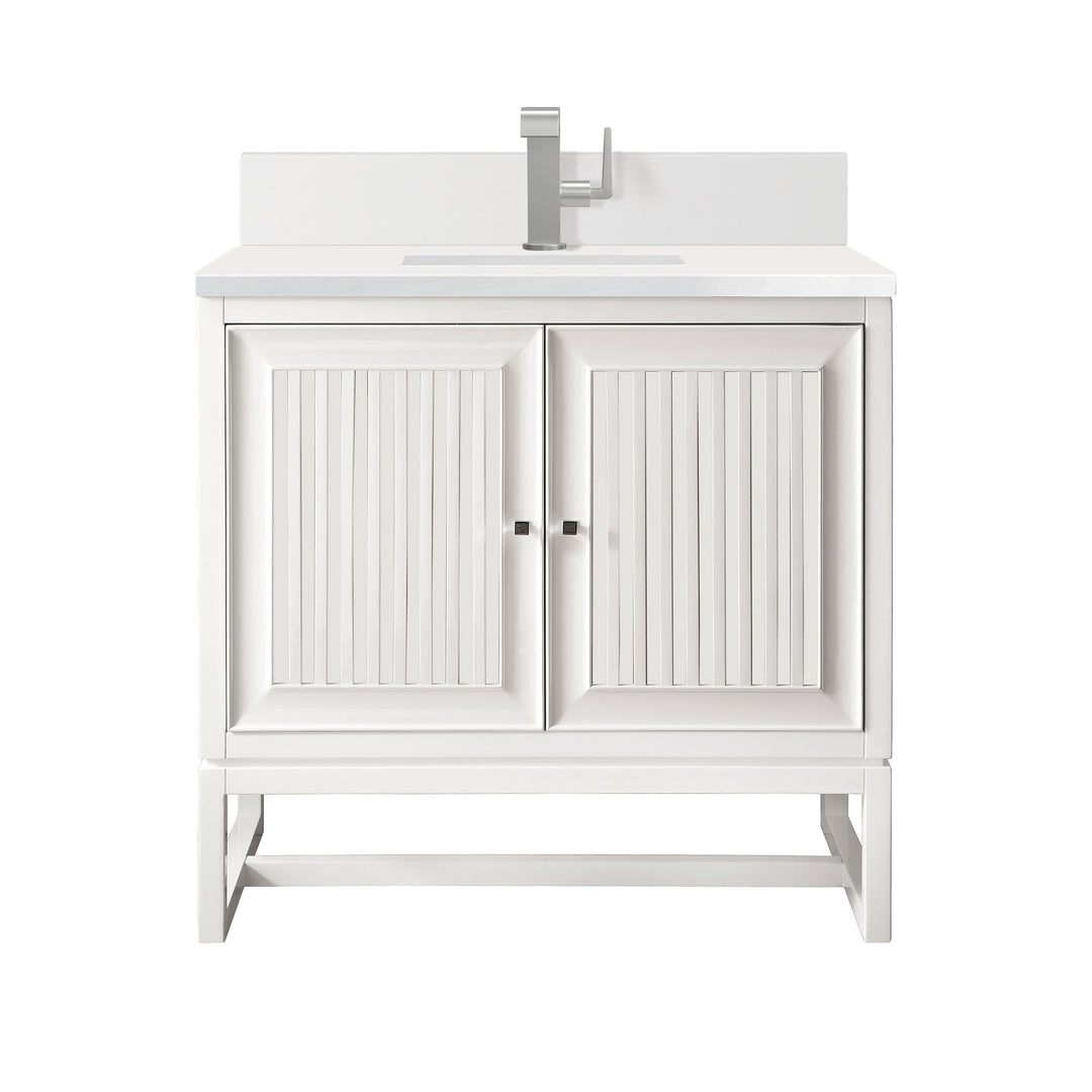 Athens 30" Single Vanity, Glossy White w/ Single Hole 3 CM White Zeus Silestone Top & Backsplash