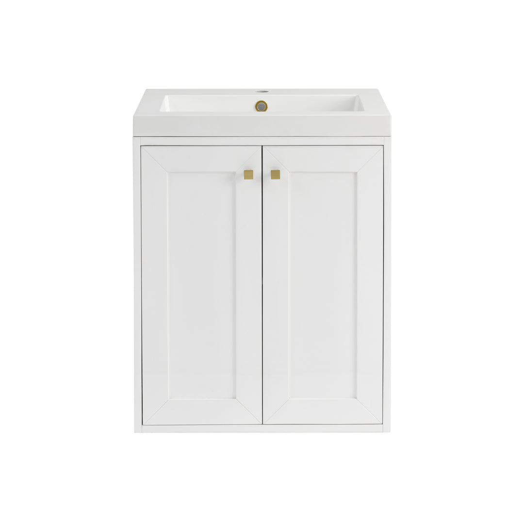 Chianti 24" Single Vanity, Glossy White, Champagne Brass, w/ White Glossy Composite Stone Top