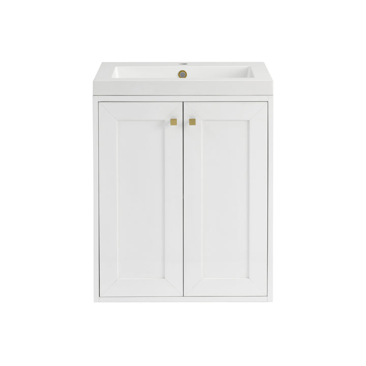 Chianti 24" Single Vanity, Glossy White, Champagne Brass, w/ White Glossy Composite Stone Top