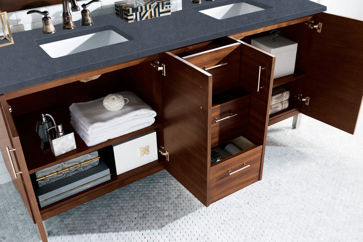 Metropolitan 72" Double Vanity, American Walnut w/ 3 CM Charcoal Soapstone Silestone Top