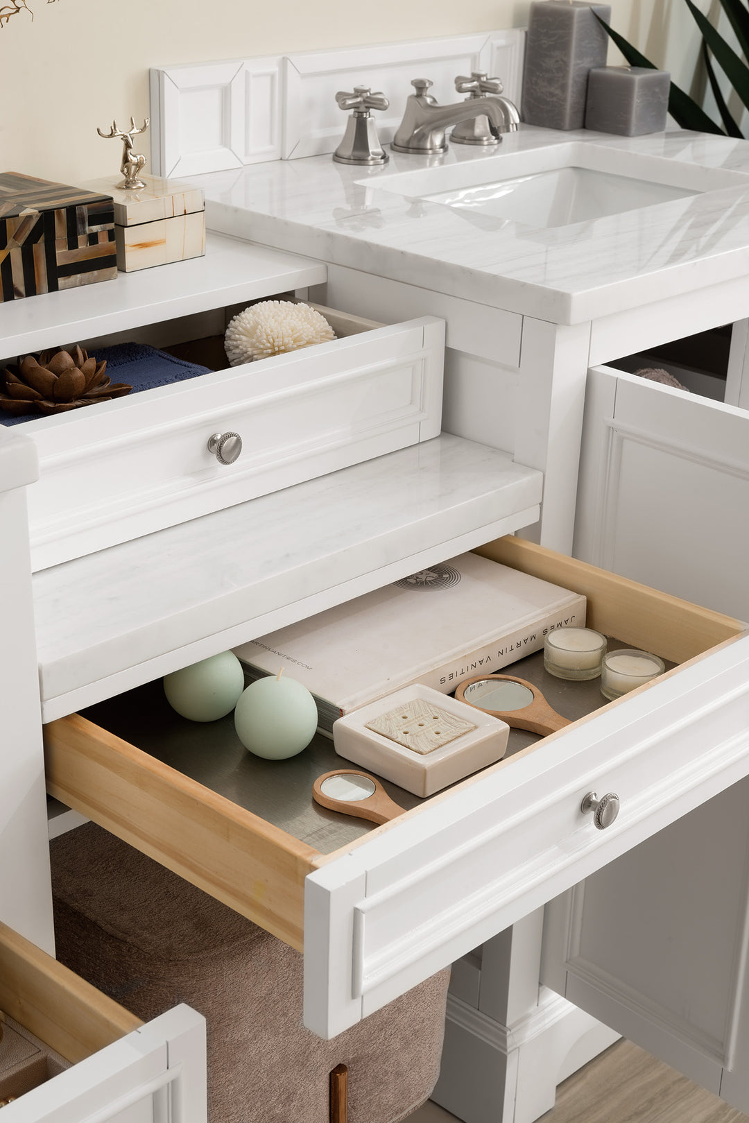 De Soto 82" Double Vanity Set, Bright White w/ 3 CM Arctic Fall Solid Surface Top