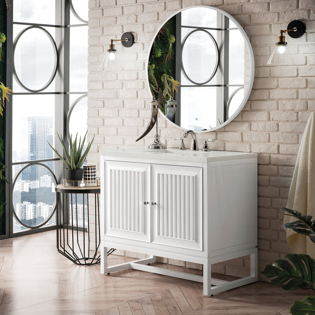 Athens 36" Single Vanity, Glossy White w/ 3 CM Lime Delight Silestone Top