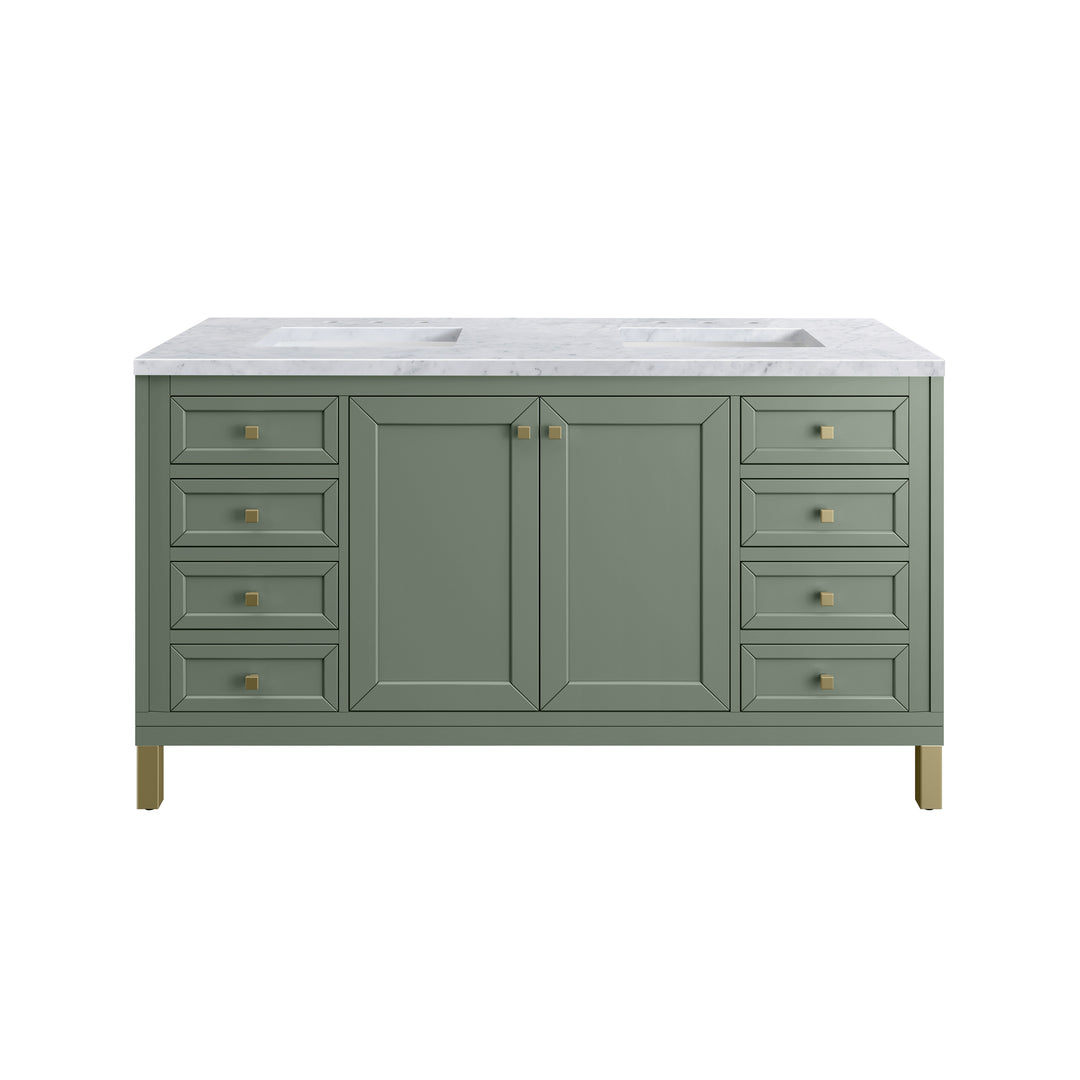 Chicago 60" Double Vanity, Smokey Celadon, w/ 3 CM Carrara Marble Top
