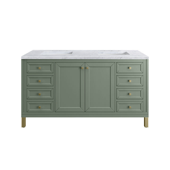 Chicago 60" Double Vanity, Smokey Celadon, w/ 3 CM Carrara Marble Top