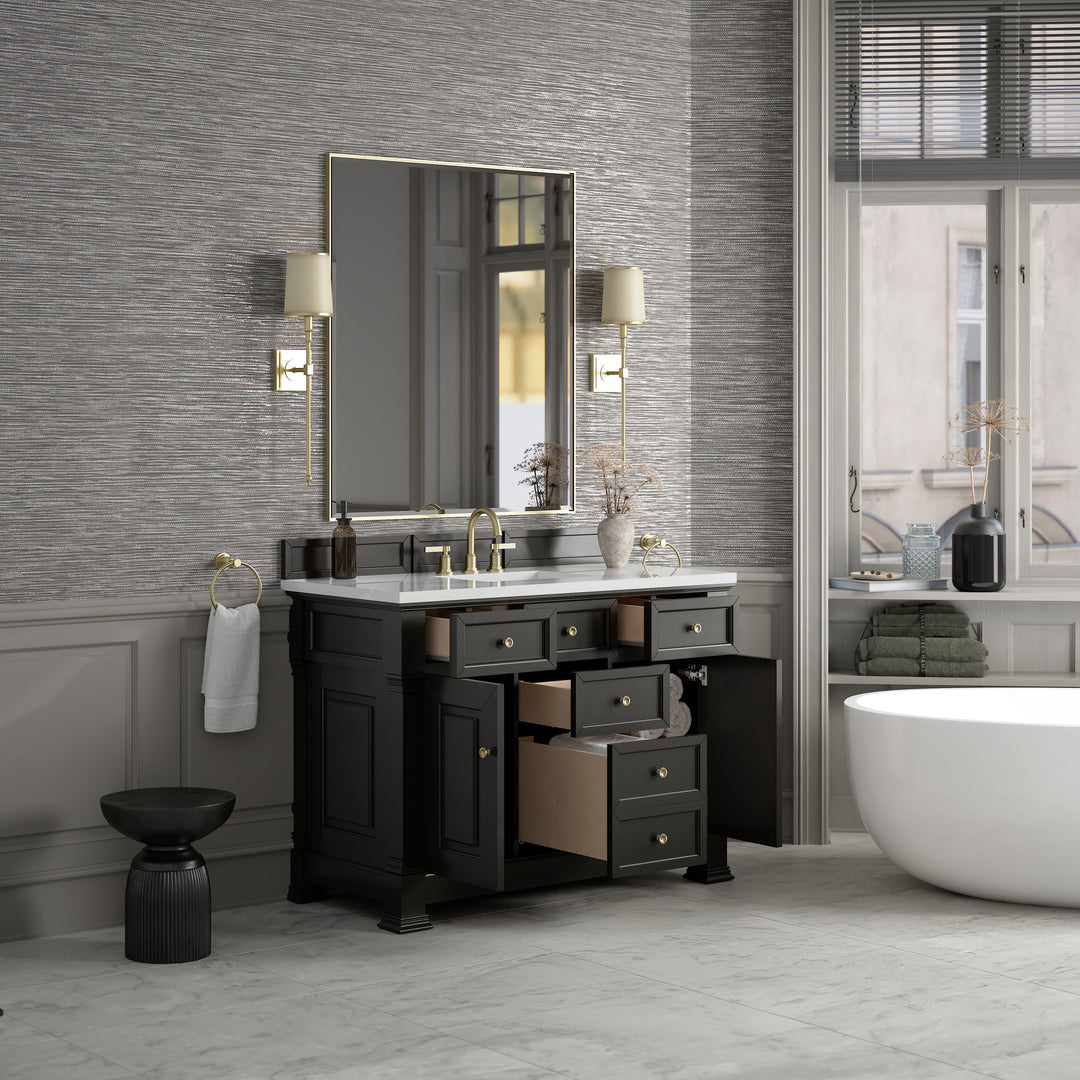 Brookfield 48" Single Vanity, Black Onyx,  w/ 3 CM White Zeus Silestone® Top