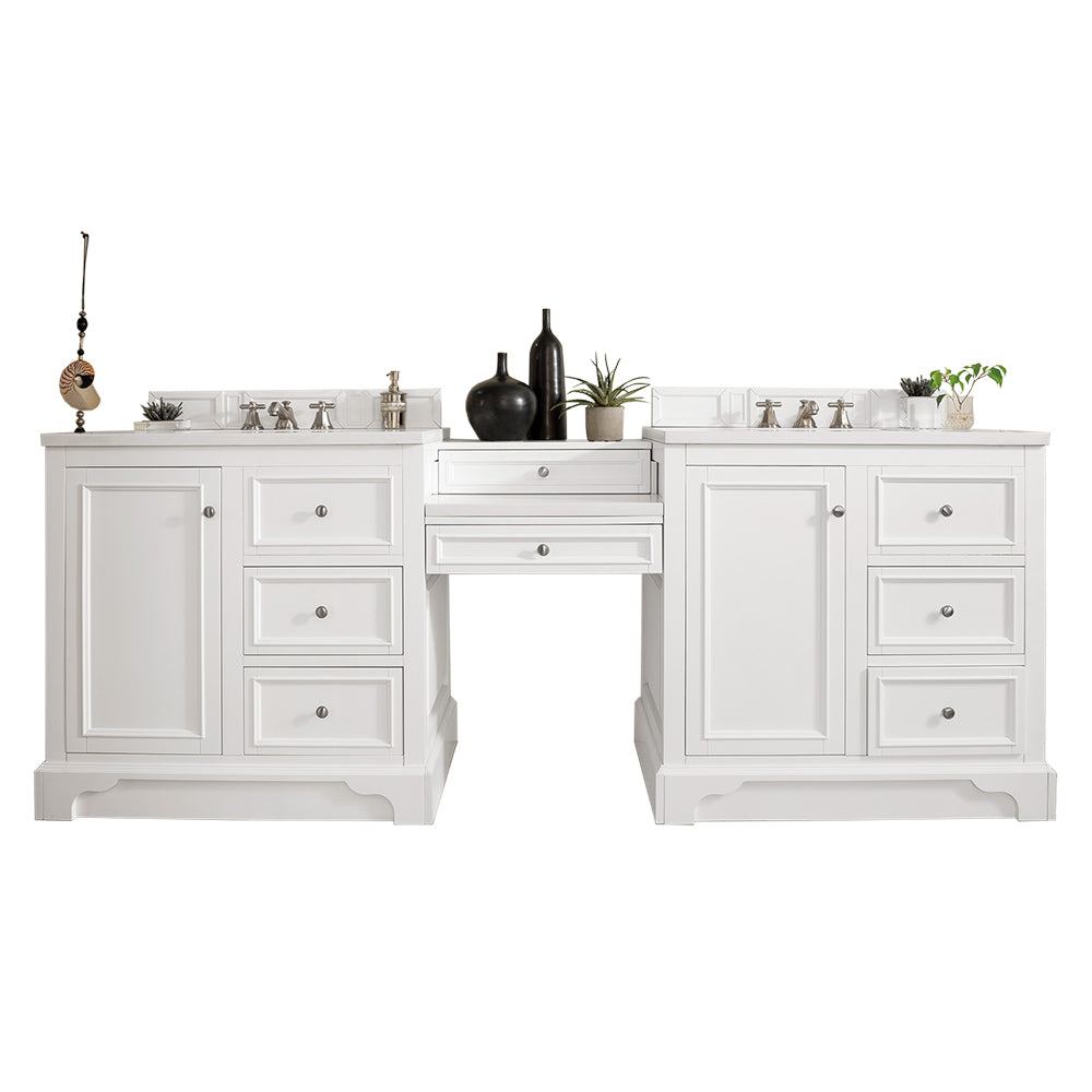 De Soto 94" Double Vanity Set, Bright White w/ 3 CM White Zeus Silestone Top